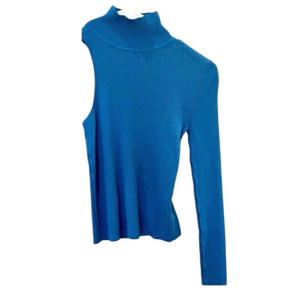 ZARA Turtle Neck One Sleeve Top Blue Size S - Picture 1 of 9